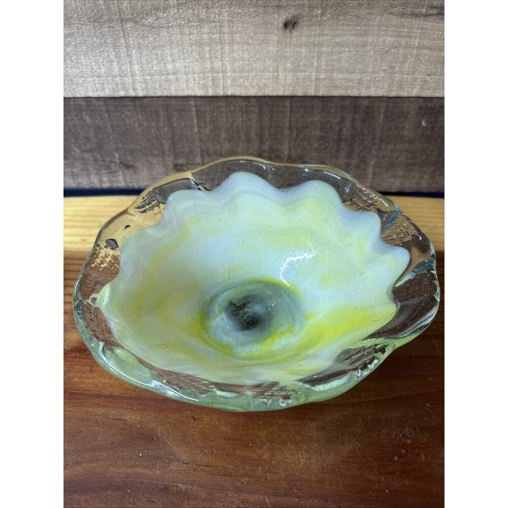 Murano Style Art Glass Yellow White Bowl 8”